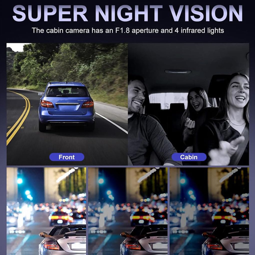 Dash Cam per auto con sensore G, 4 lenti, 2K1080P, con rilevamento
