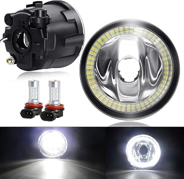 ترقية ضوء الضباب مع LED Halo Ring DRL لنيسان 2007-2011 Versa ، 2011-2013 Rogue ، 2009-2014 Murano Z51 ، 2009-2014 Cube Z12 ، 2011-2014 Juke, 2010-2013 إنفينيتي G37 بدون أسلاك تسخير