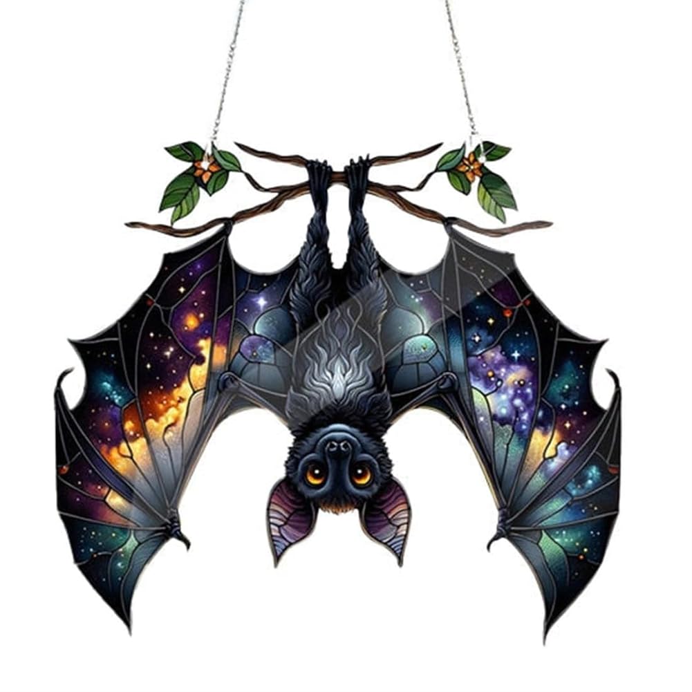 CTRLZS Halloween Bat Stained Glass Window Hanging Acrylic Wall Art Decoration Ghosts Festival Colorful,A