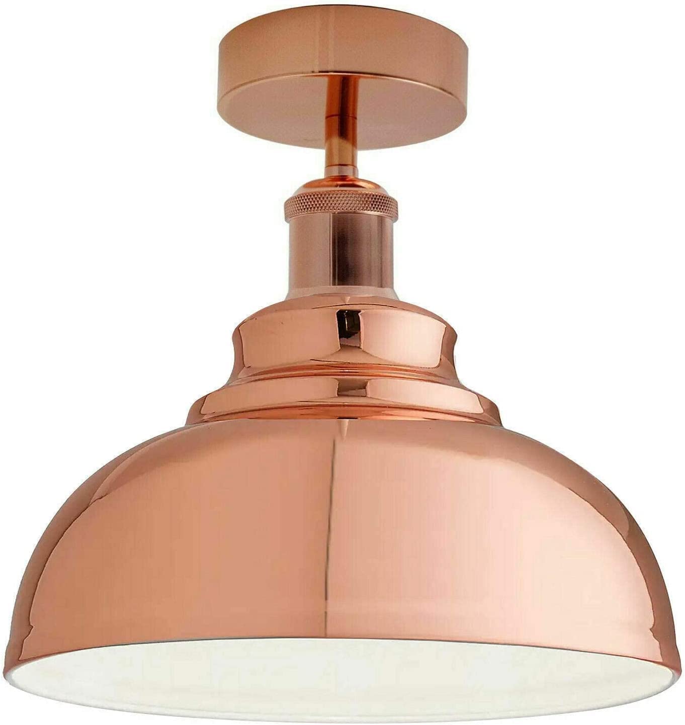 LEDSone Industrial Modern Semi Flush Mount Ceiling Light Metal Dome Pendant Fixture with E27 Socket Black Finish for Kitchen Dining Room
