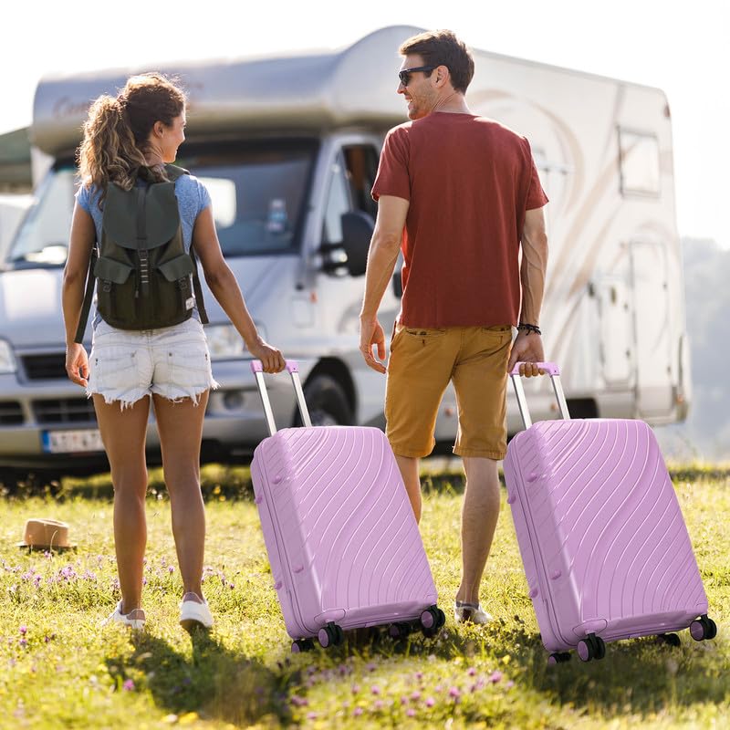 yotefe Carry On Luggage Set 3 Piece, PP Suitcase Sets with Spinner Wheels, Lightweight Travel Luggage Set with TSA Lock, Hard Case Suitcase Set with Duffel Bag Travel Bag for Men Women, Purple2