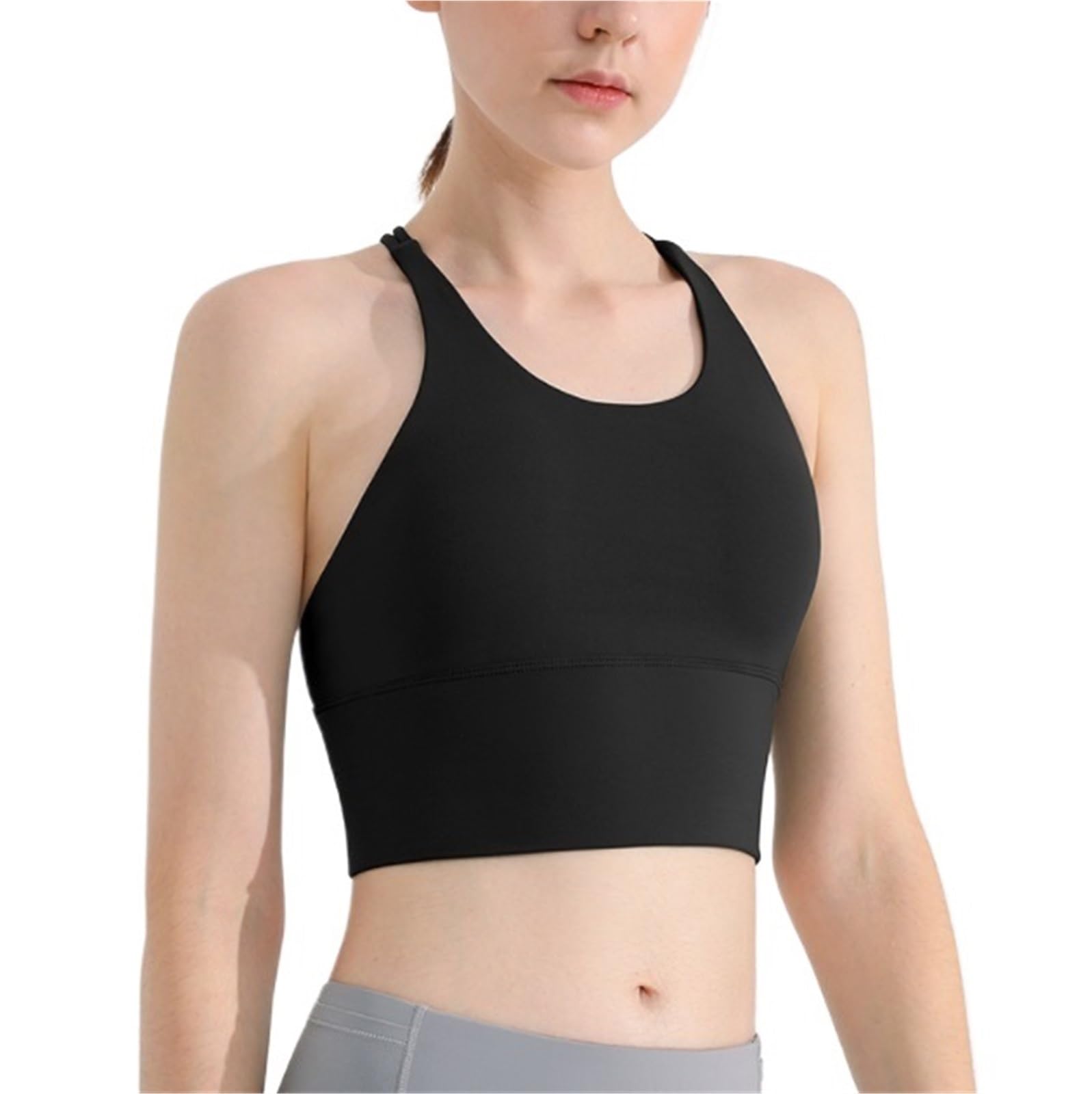 Reggiseno Sportivo Donna Reggiseno Sportivo Con Lacci Con Scollo A U Da Donna Reggiseno Yoga Imbottito Senza Ferretto Sul Retro Comfort Reggiseno Sportivo(Black,S)