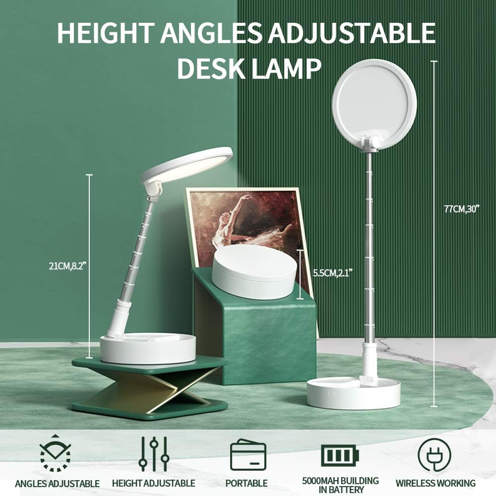 Uр Tо 40% оƒƒ Stylish Battery Powered LED Desk Lamp,Foldaway Table Lamps, Dimmable Office Lamp, Brightness Levels Adjustable, Touch Control, White, 10W, with Phone Dock Holder (White)
