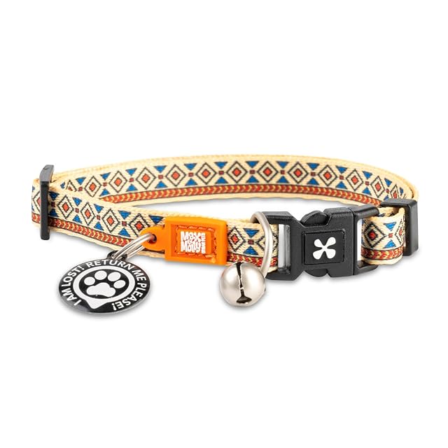 MAX & Molly - Collar de Gato en Color Beige Mosaico Tribal, pequeño, Etiqueta de identificación Inteligente…