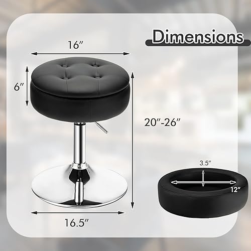 Miniatura 3 de COSTWAY Taburete de bar de altura de mostrador, de piel sintética copetuda de 20 a 26 pulgadas de alto, silla giratoria ajustable con bandeja