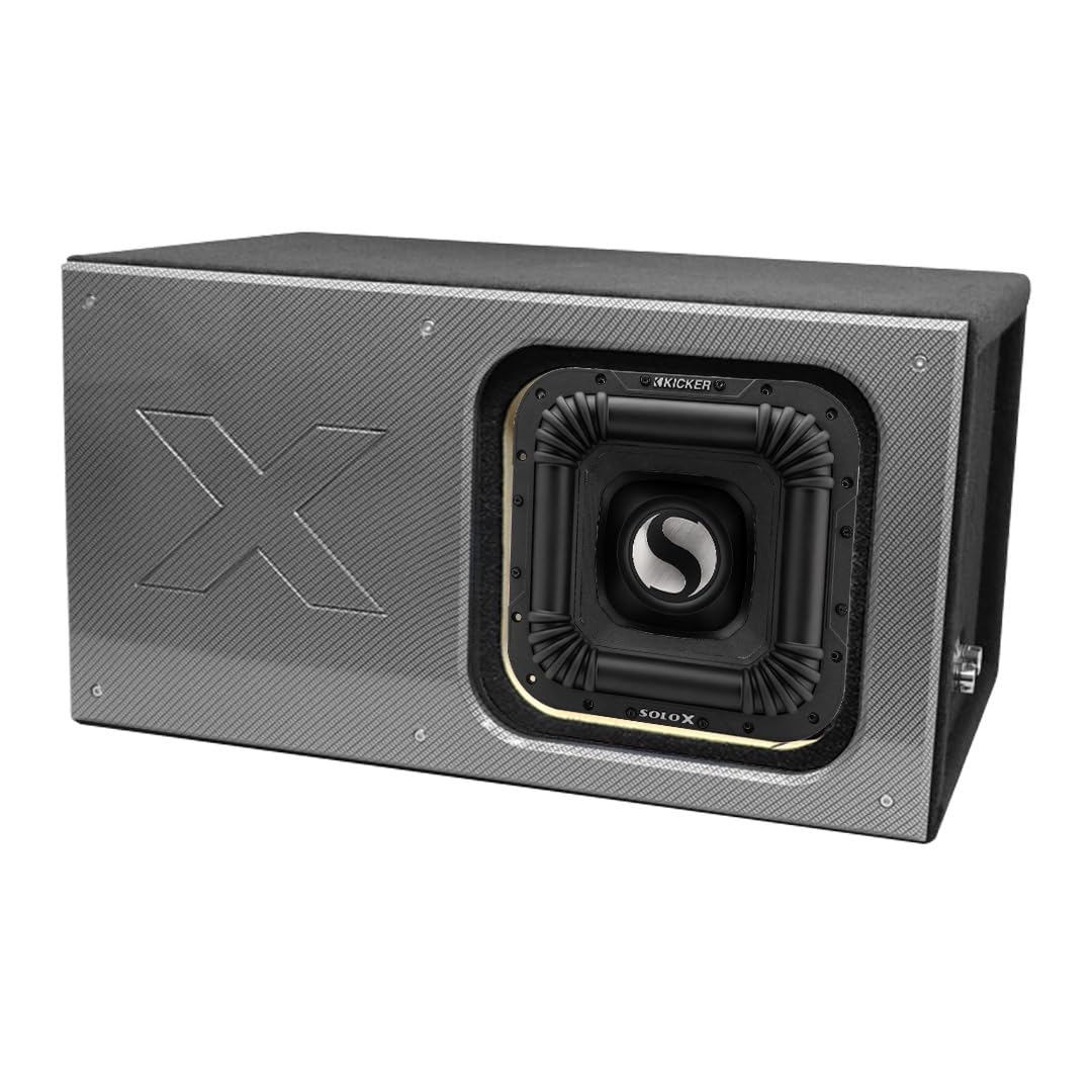 Atrend 12" Kicker Solo X Subwoofer Enclosure - USA Made Premium 1" MDF Construction - Custom Face Plate with Carbon Fiber Pattern - Bracings for Stability - Heavy Duty - Black