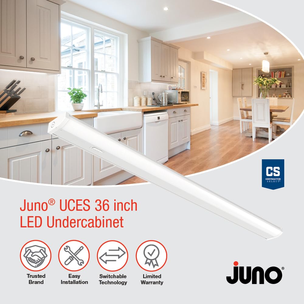 Juno UCES 36 Inch LED Under Cabinet Lighting, LED Kitchen Cabinet Light Fixture Hardwired, Dimmable, Damp Rated, Selectable Soft, Warm, Neutral, Cool, Daylight White Light (UCES 36IN SWW5 90CRI WH M6)