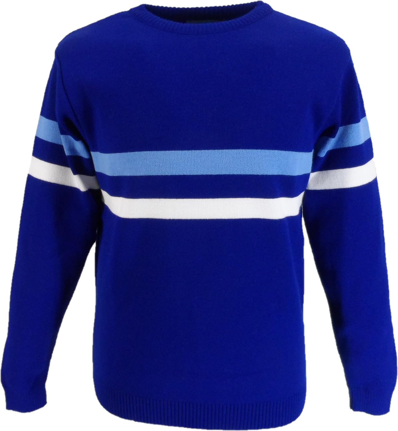 Mazeys Mens Horizontal Stripe Knitted Jumper (UK, Alpha, XL, Regular, Regular, Blue)