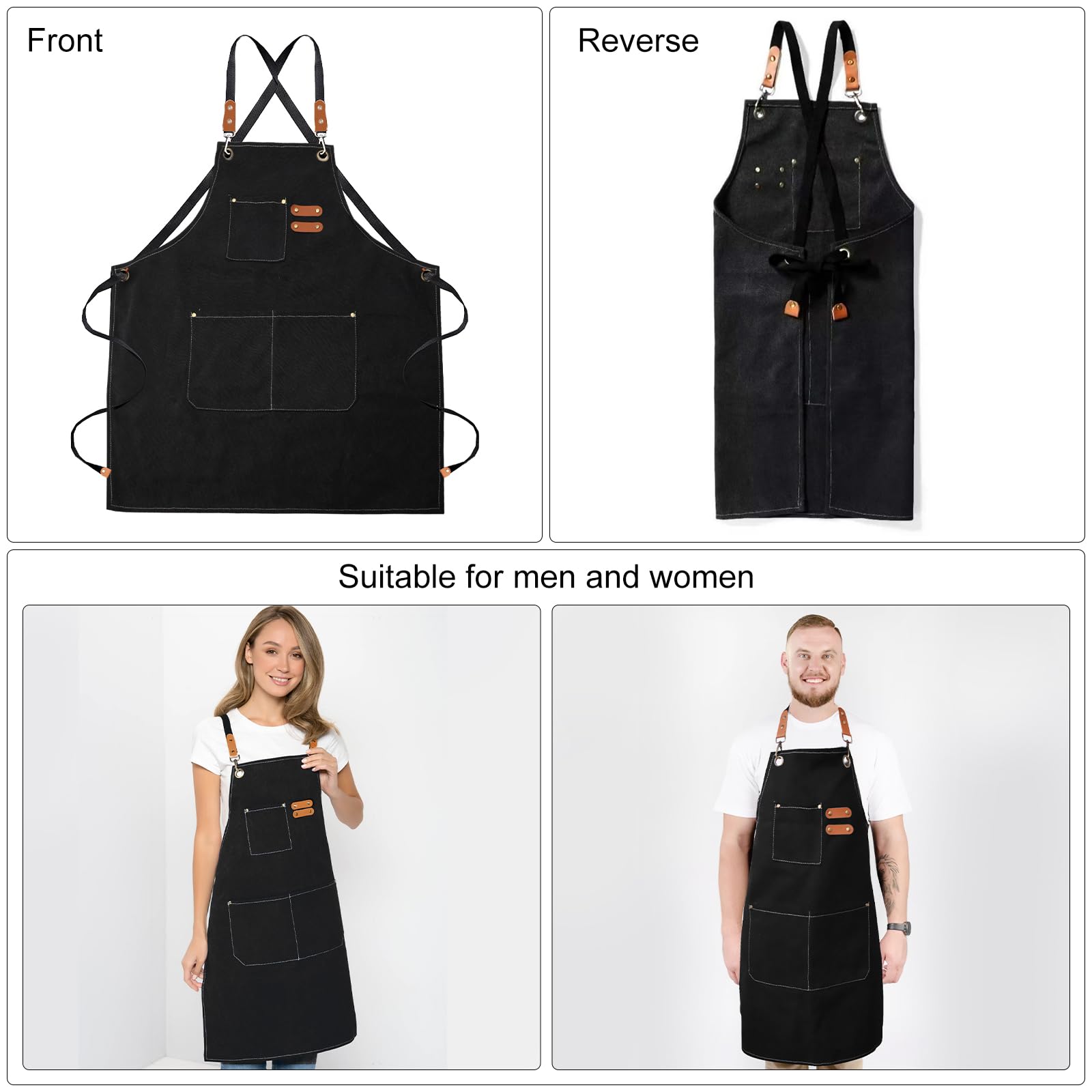 Fartuch kucharski, fartuch do grillowania dla mężczyzn i kobiet, fartuch kucharski, męski fartuch do grillowania dla mężczyzn, przedłużony, płócienny, wodoszczelny, krzyżowy grzbiet, do kuchni