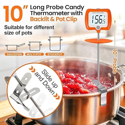 Miniatura 2 de Termómetro digital para freír – Termómetro digital de caramelos/velas/carne con pantalla grande giratoria, sonda de 10 pulgadas de largo, lectura