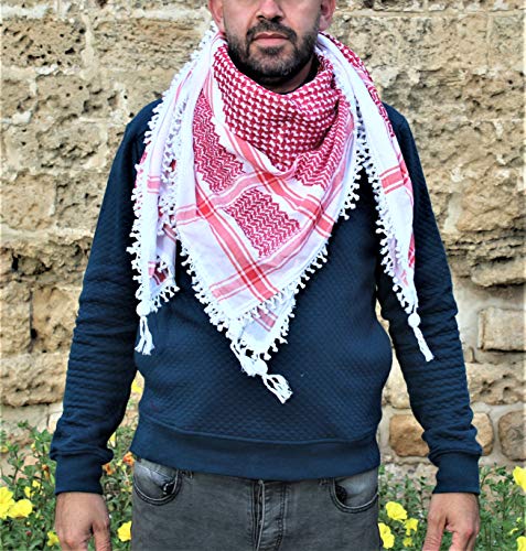 Palestinian Keffiyeh Shemagh For Men Women Head Scarf Neck Handmade, Arab Kufiya Shemag Tactical Wrap Desert 100% Cotton Face Mask (Sc-4) #TOP3