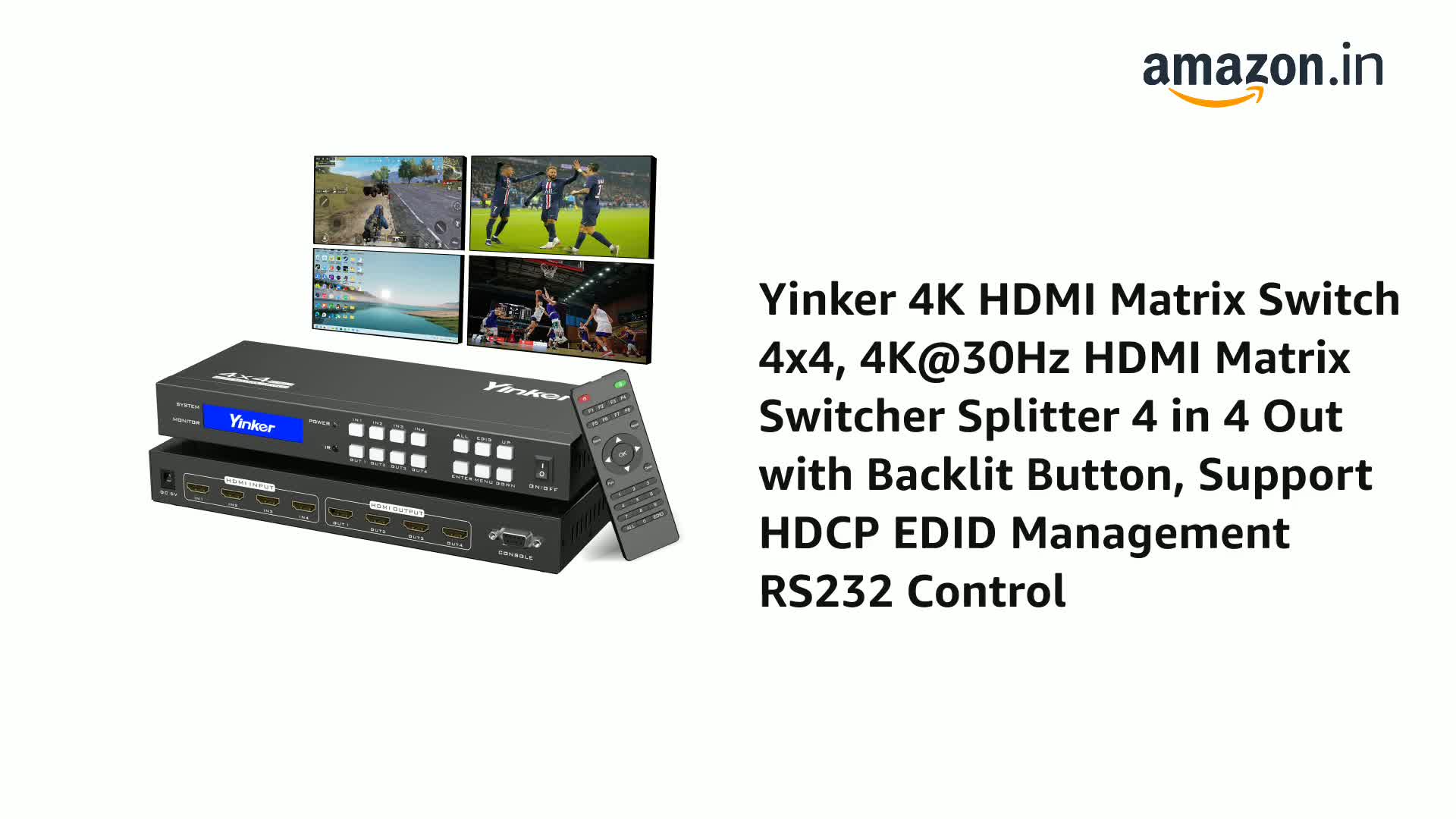 4K HDMI Matrix 4X4 with Audio Separation HDMI Matrix Switcher 4 In 4 Out 4K 30Hz