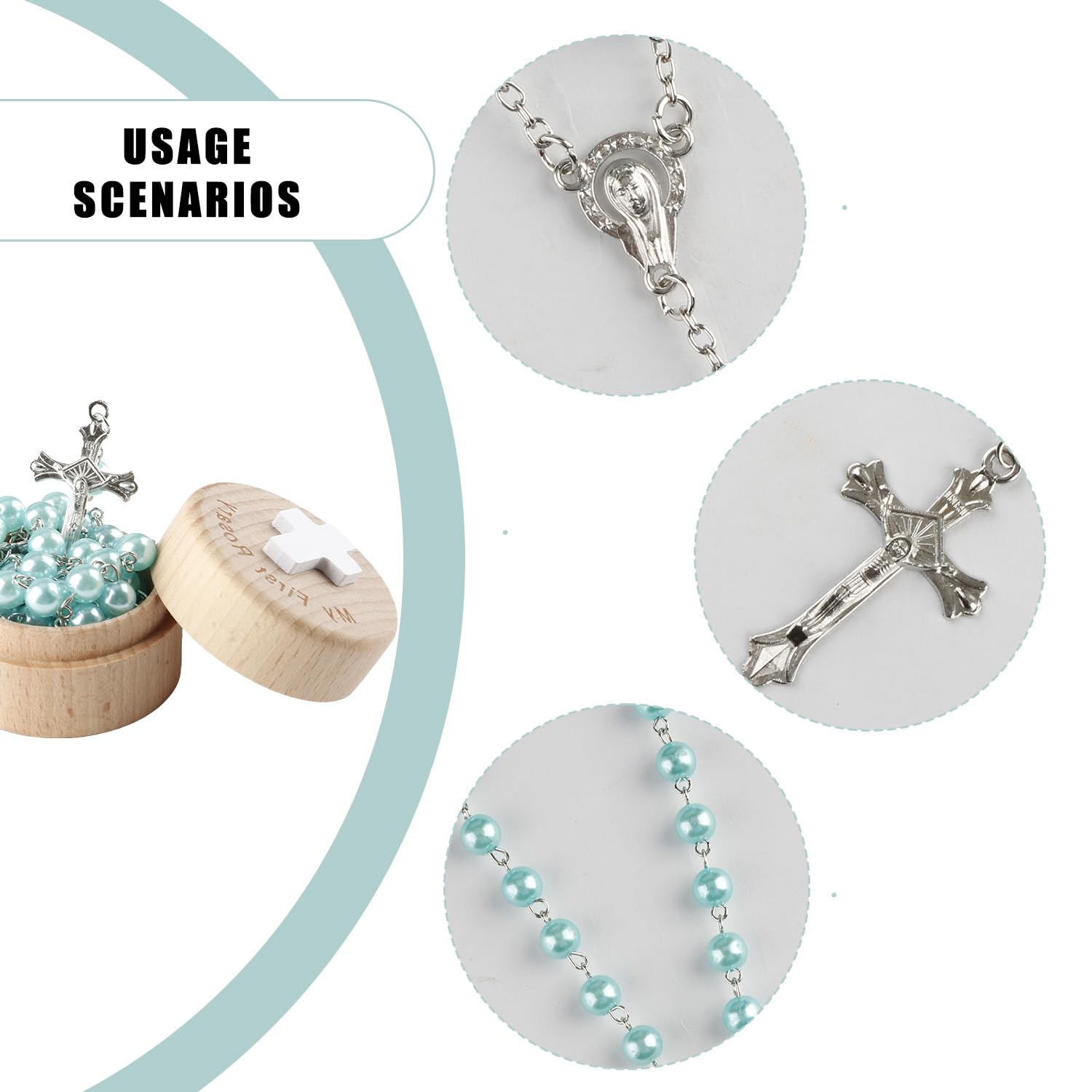Wellrun Elegant My First Rosary Christening Gift Set,Blue Baptism Keepsake with Cross and Beads,Catholic Prayer Jewelry Accessories - Image 3