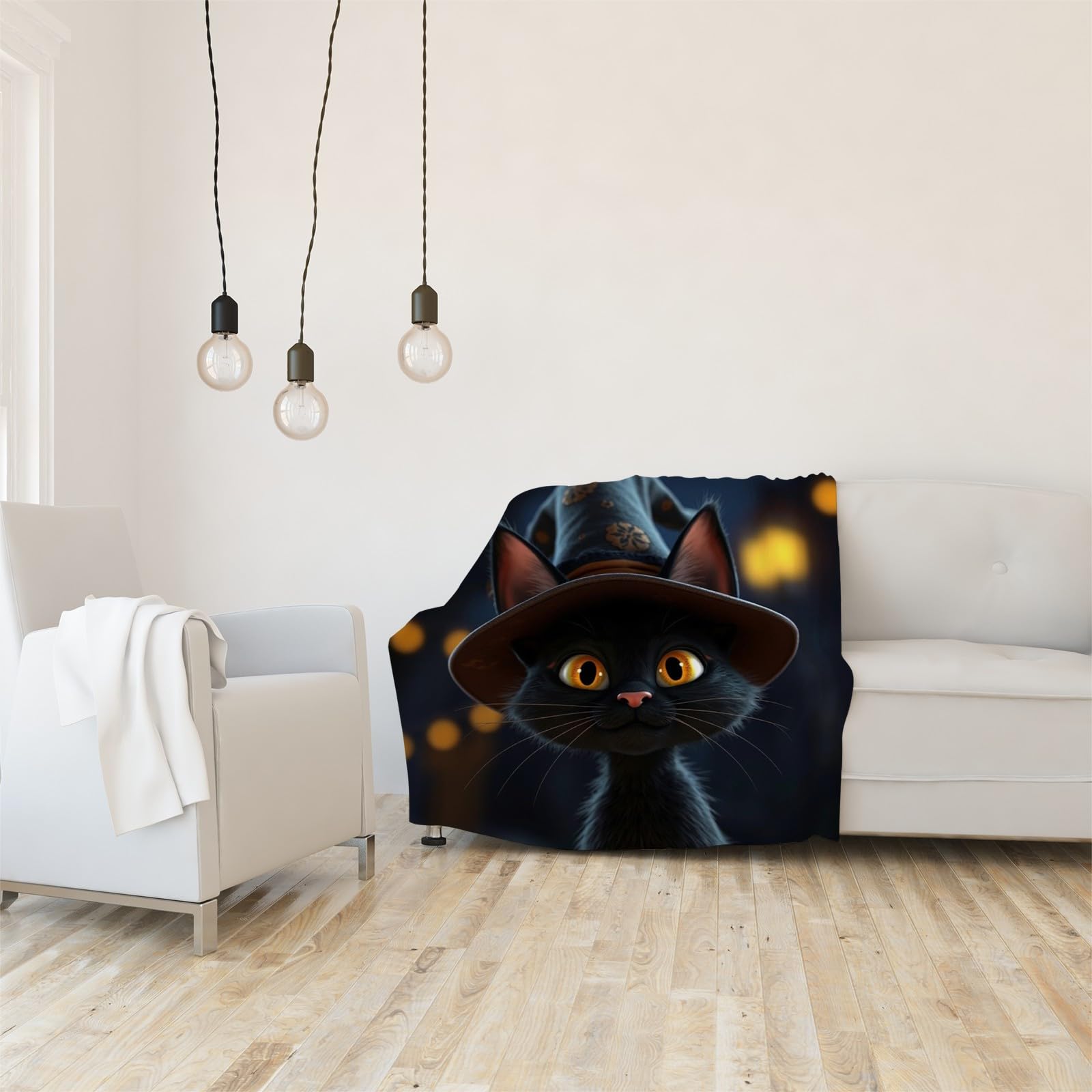 Générique Koc polarowy na Halloween, czarny kot, koc polarowy 220 x 240, łóżko 2-osobowe, duży rozmiar, koce i bardzo miękkie flanelowe narzuty AL2094