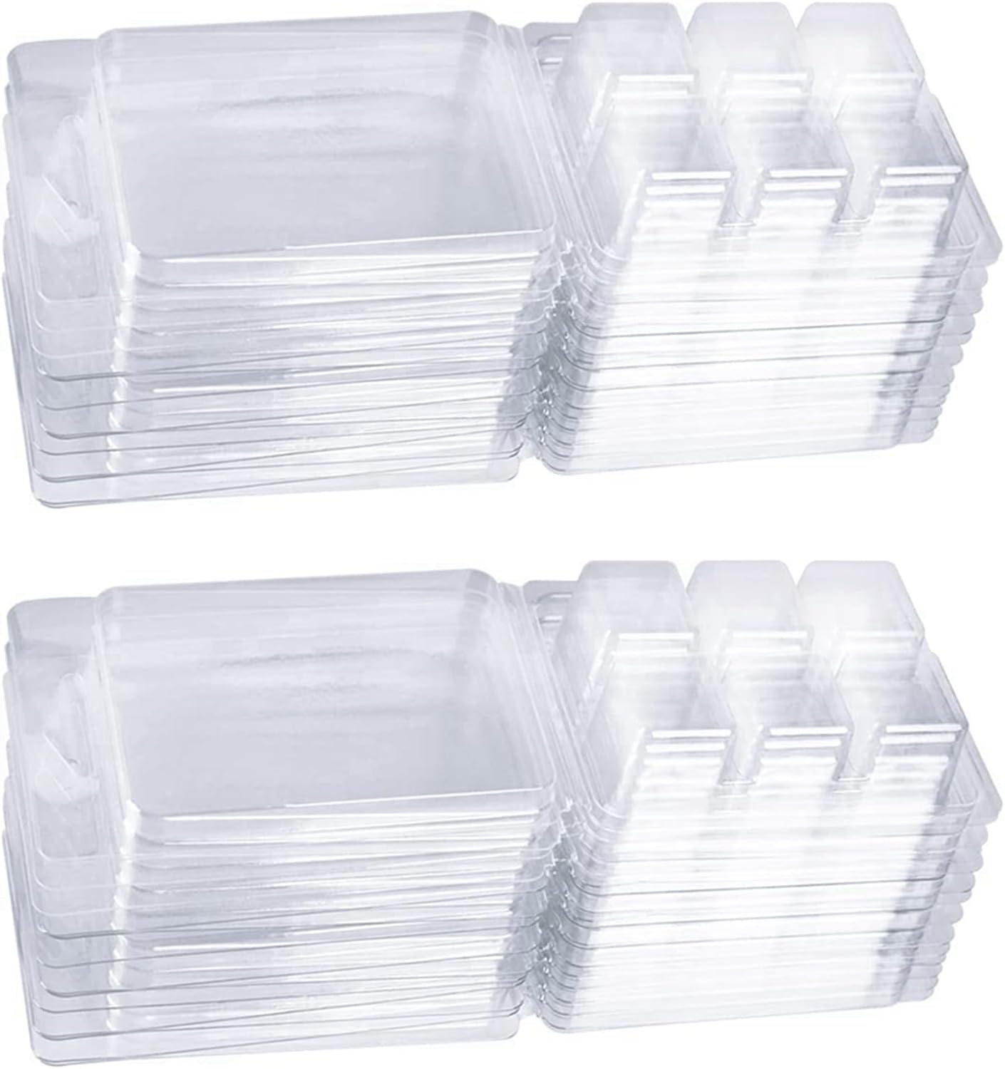 200個パックワックスメルトクラムシェル型 ワックスタルトキャンドル用透明空のプラスチックスクエアトレイ