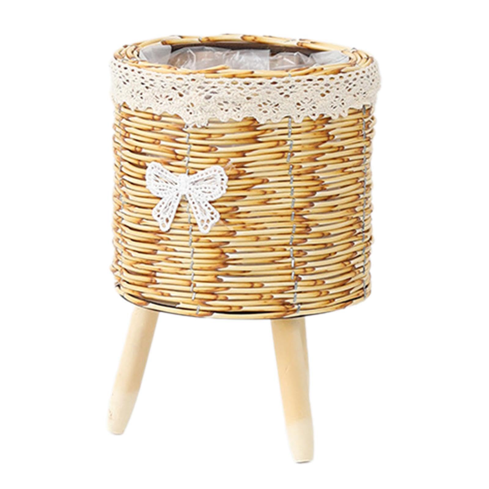 mophrati Plant Basket With Stand Exquisite Handwoven Flower Organizer Floral Accent In Home Which Is Very Suitable For Home Decoration. Floor Flowerpot, Cylindrical