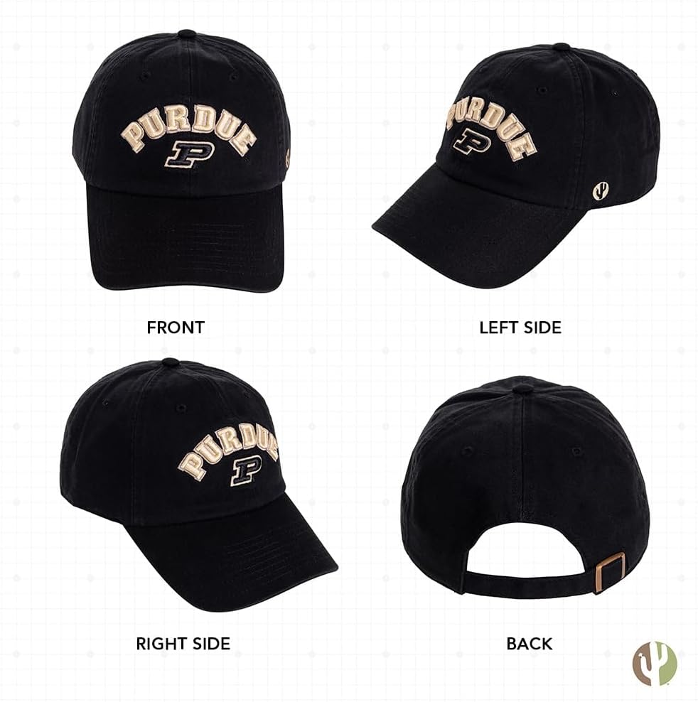 Desert Cactus Purdue University Baseball Hat Boilermakers Brimmed Embroidered Hats Cap Adjustable Cloth Strap Adult (Style F1) Black - Image 3
