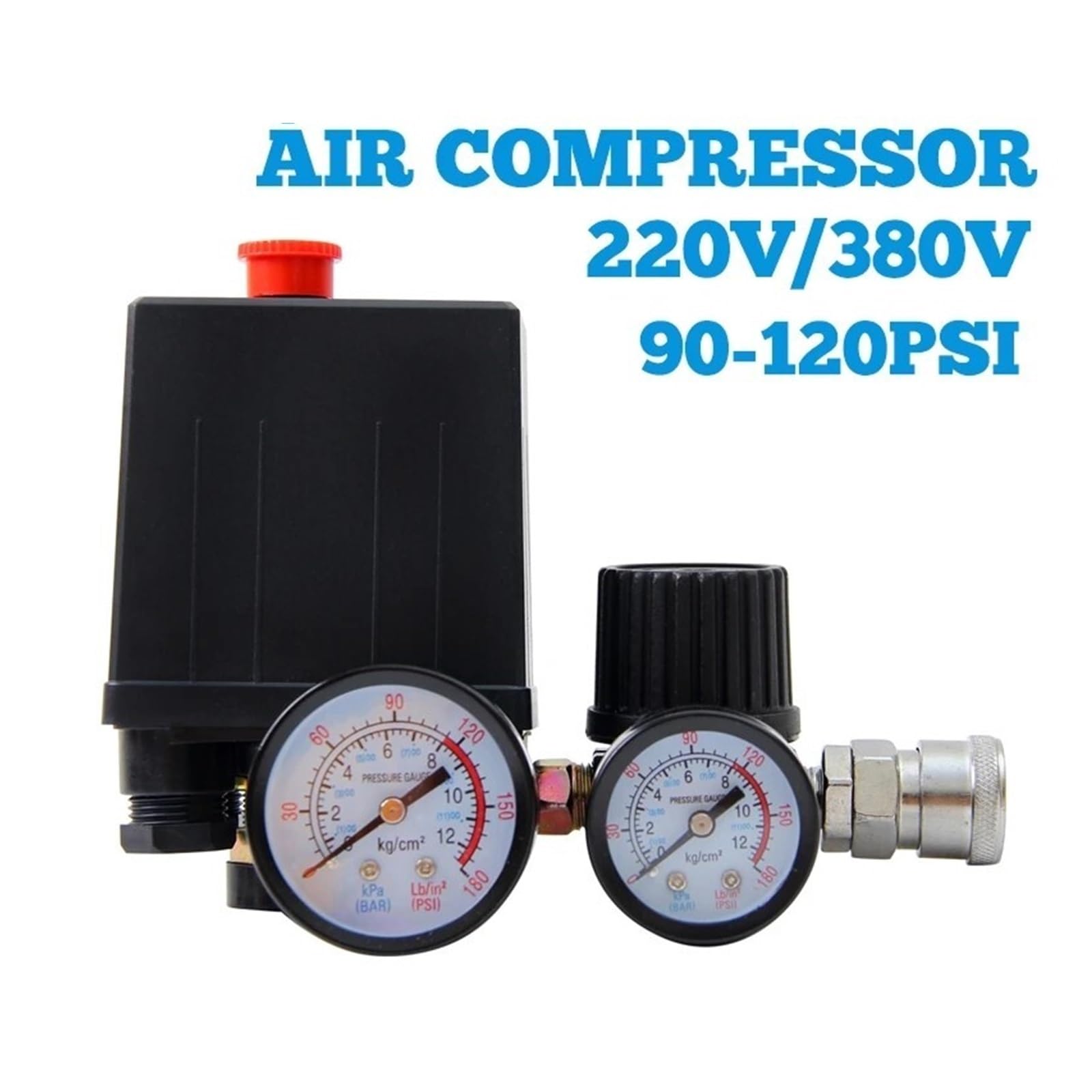 Valvola Sicurezza Compressore 220V Pressostato Per Compressore Aria 220V - Valvola Di Controllo Con Manometro, 90-120 PSI - Con Valvola Di Sicurezza Regolazione Pressione - Foto 2