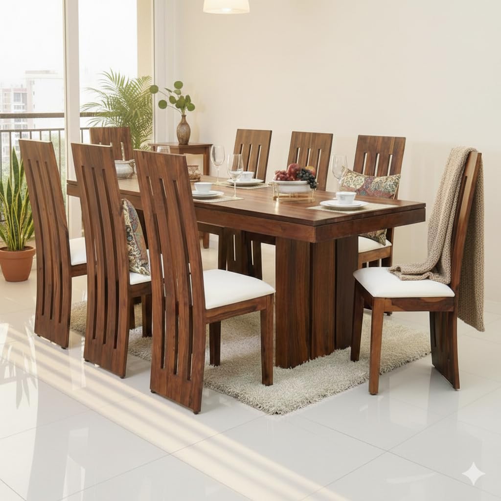 KENDALWOOD™ Furniture | Sheesham Wood Dining Table with 8 Chairs | 8 Seater Dining Set | 1 Year Warranty | Wooden Dining Table with Chair (Honey Finish with Cream Cushions) -DIY(Do-It-Yourself)