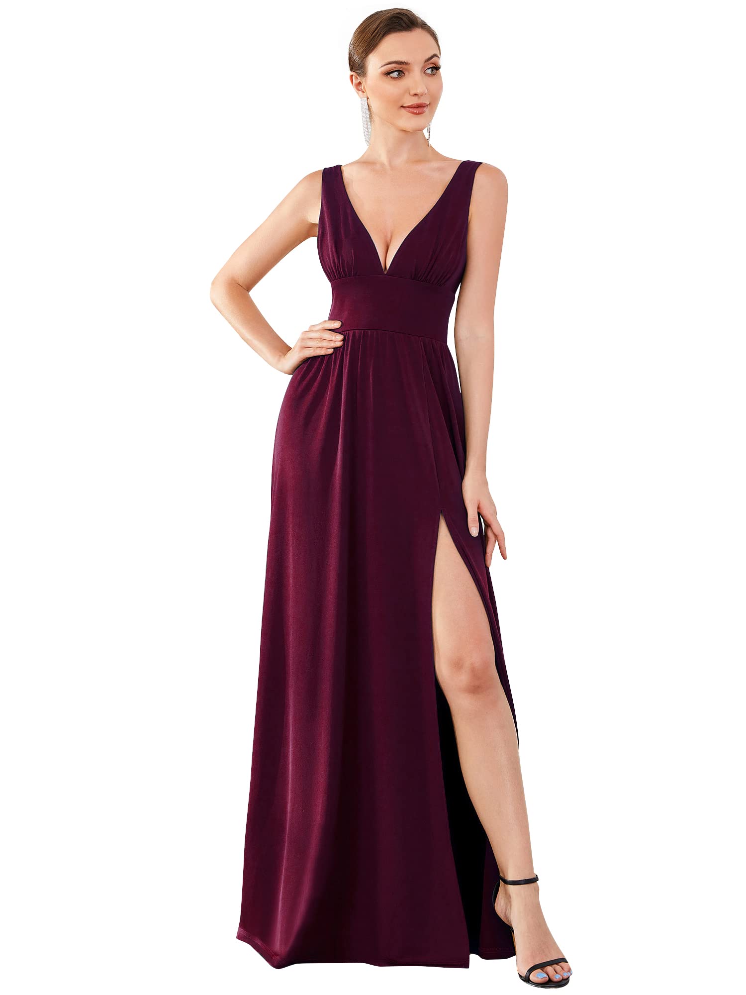 Ever-Pretty Vestido de Fiesta Largo para Mujer Escote en V sin Respaldo A-línea Elástico Abertura Elegantes 0168B