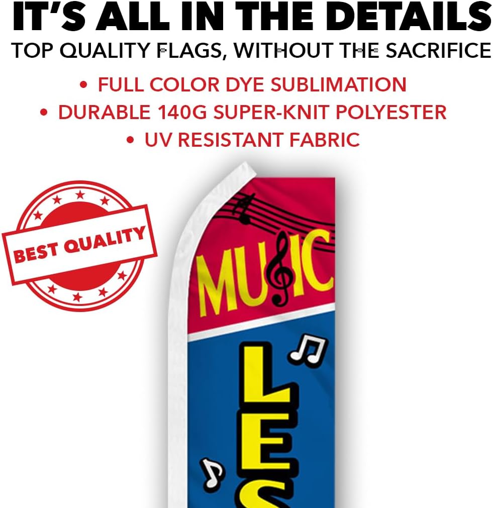 Music Lessons Swooper Advertising Flag & Pole Kit - Perfect for Musical Instrument Stores, Private Professionals, Teachers, Tutors