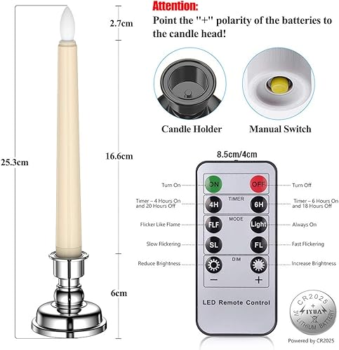 Miniatura 2 de PChero - Velas sin llama con temporizador remoto, funcionan con pilas, 7.9 pulgadas, color marfil, con soportes, para bodas, Acción de Gracias,