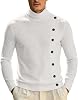 Suéter de punto gótico para hombre, cuello de tortuga, botones asimétricos 1
