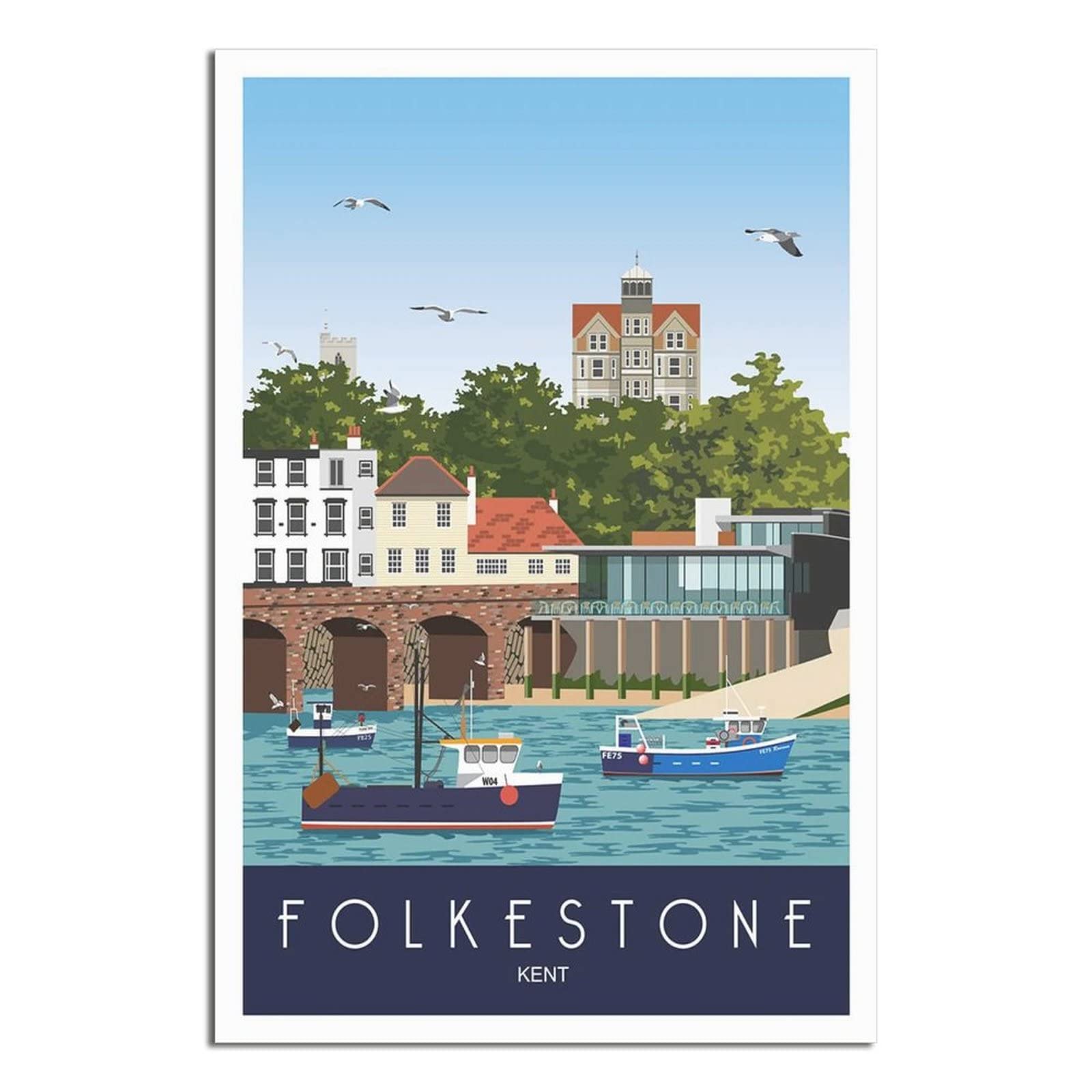 Uejd Unframe-Style Vintage Folkestone Harbour Kent Travel Poster Decorative Posters Modern Bedroom Canvas Art Poster Picture Painting Posters Wall Decor Art Gift