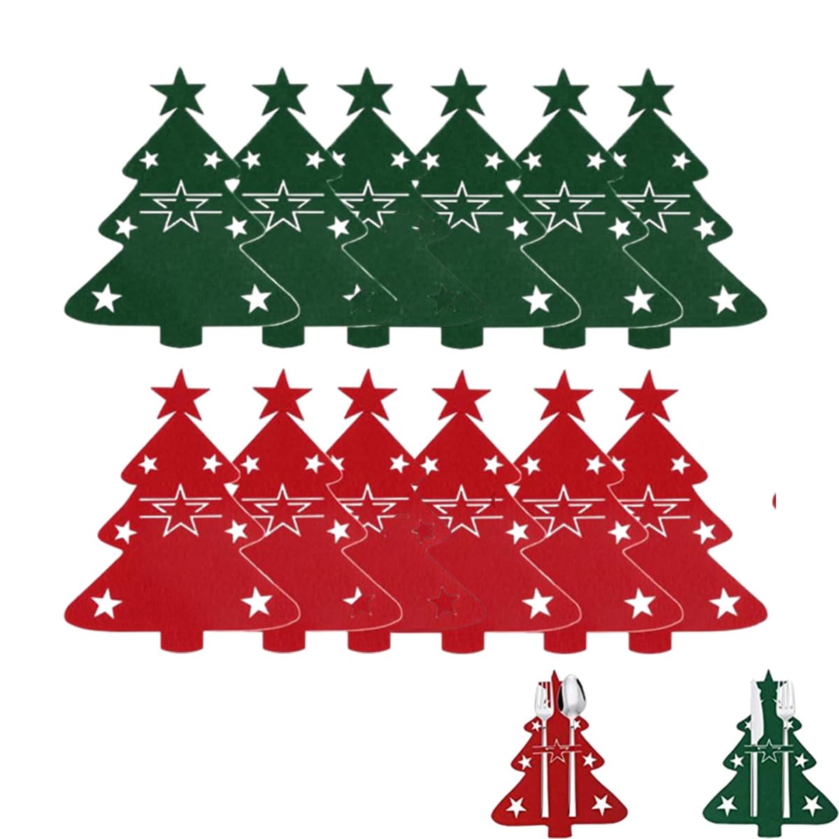 12 Piezas Bolsa Cubiertos Navidad, Adornos para Árboles de Navidad, Diseño de Papá Noel Decoración de Mesa de Navidad, Colgantes Árbol Navidad de Plástica Decoraciones para árboles de Navidad