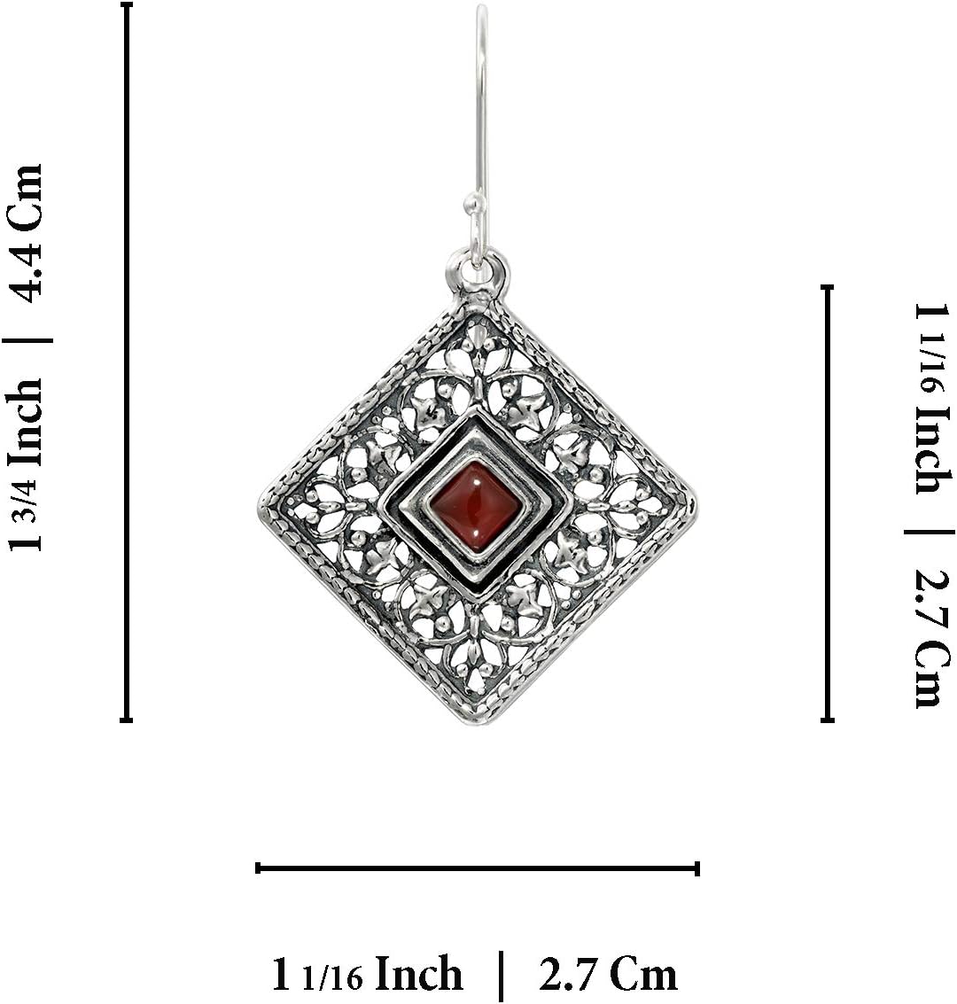 Stera Jewelry Choice of Gemstone 925 Sterling Silver Filigree Square Shaped Dangle Earrings