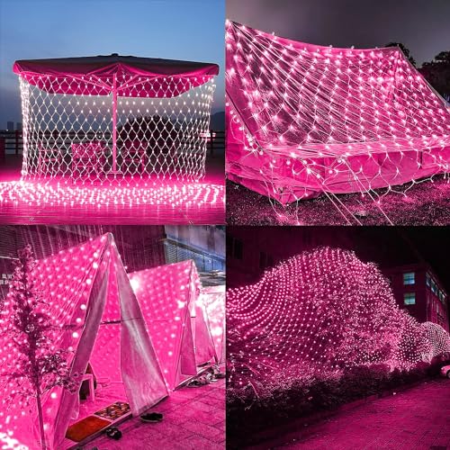 Image of Led Net Mesh String Lights - Diwali Lights, Led Lights for Home Decoration 9.8Ft X 6.6Ft 160 LEDs Staedy Modes (3x2-Net-Pink)