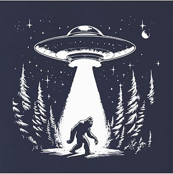 Go All Out UFO Capturing Bigfoot in The Forest Funny Sasquatch Mens Long Sleeve T-Shirt