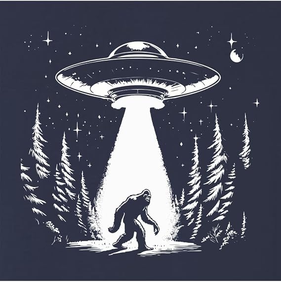 Go All Out UFO Capturing Bigfoot in The Forest Funny Sasquatch Mens Long Sleeve T-Shirt