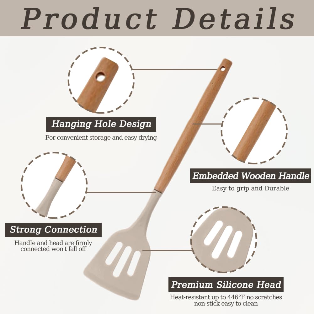 12 Pcs Kitchen Utensil Set, Silicone Cooking Utensils Set including Wooden Handle, Heat Resistant - Image 2