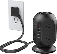 Vista 12 de TESSAN Regleta protectora contra sobretensiones en torre de 10 pies, cable de extensión plano largo con múltiples tomas, 8 salidas de CA con 4