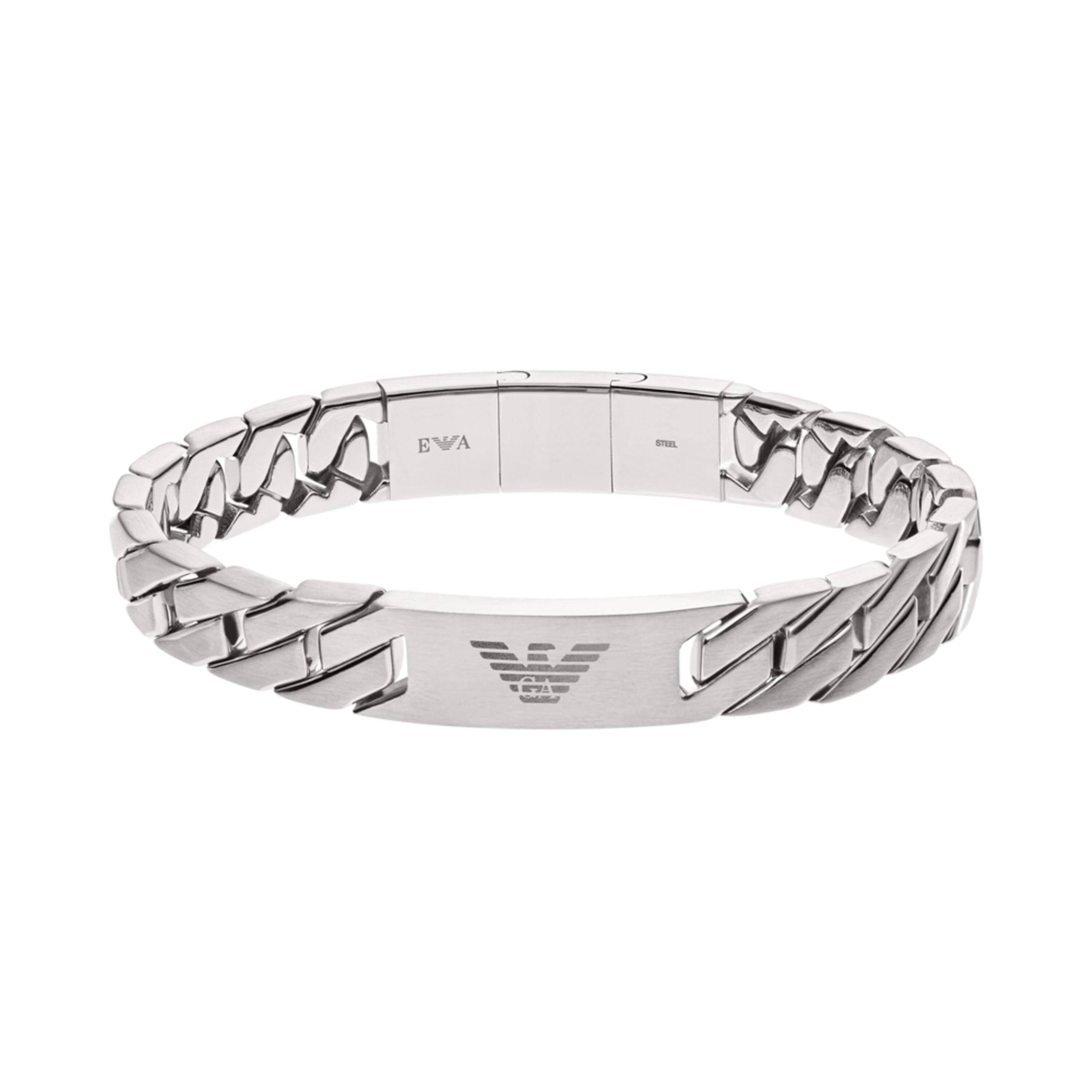 Emporio Armani Pulsera de hombre de acero inoxidable o piel con cierre de eslabones