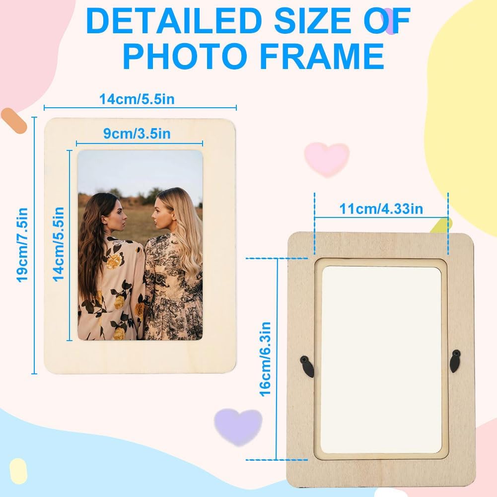 Adboros 30 Pcs Picture Frame Painting Craft Kit, 7.5"x5.5" Wooden DIY Photo Frame with 12 Pcs Painting Color Pen 16 Sheets Crystal Diamond Stickers for DIY Crafts Thanksgiving, Christmas Gifts