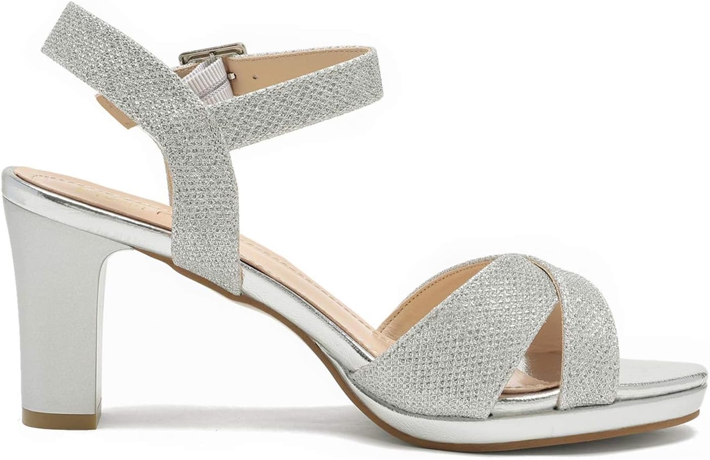 DREAM PAIRS Women's Chunky Heels Open Toe Ankle Strap Sparkly Heels Pump Sandals - Image 3