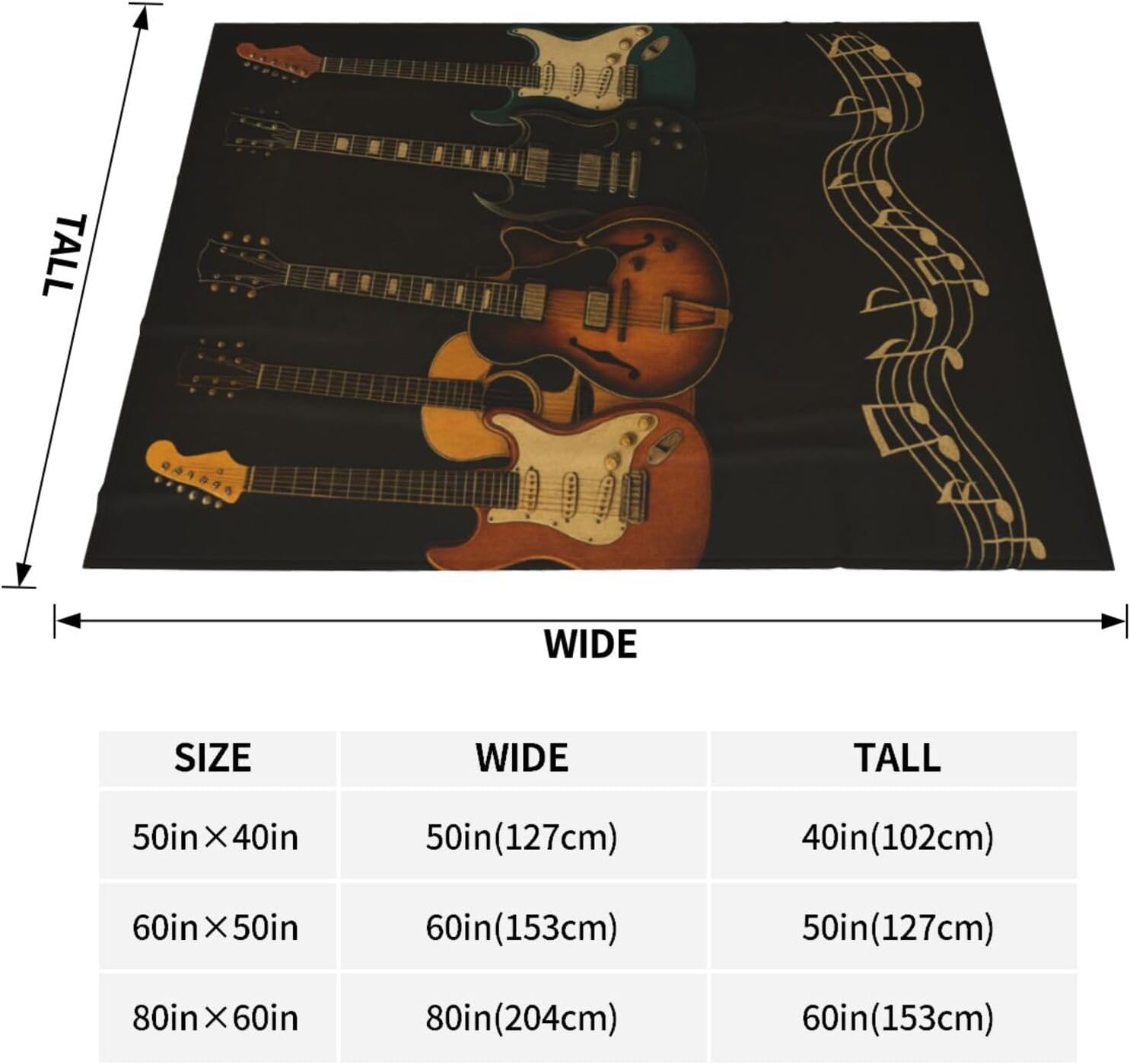 Guitar Blanket Gifts for Women Men Adults Musical Lovers, Music Note Plush Fleece Throw Blankets, Cozy Soft Warm Bedding Decor for Sofa Living Room Travel 60"x80"
