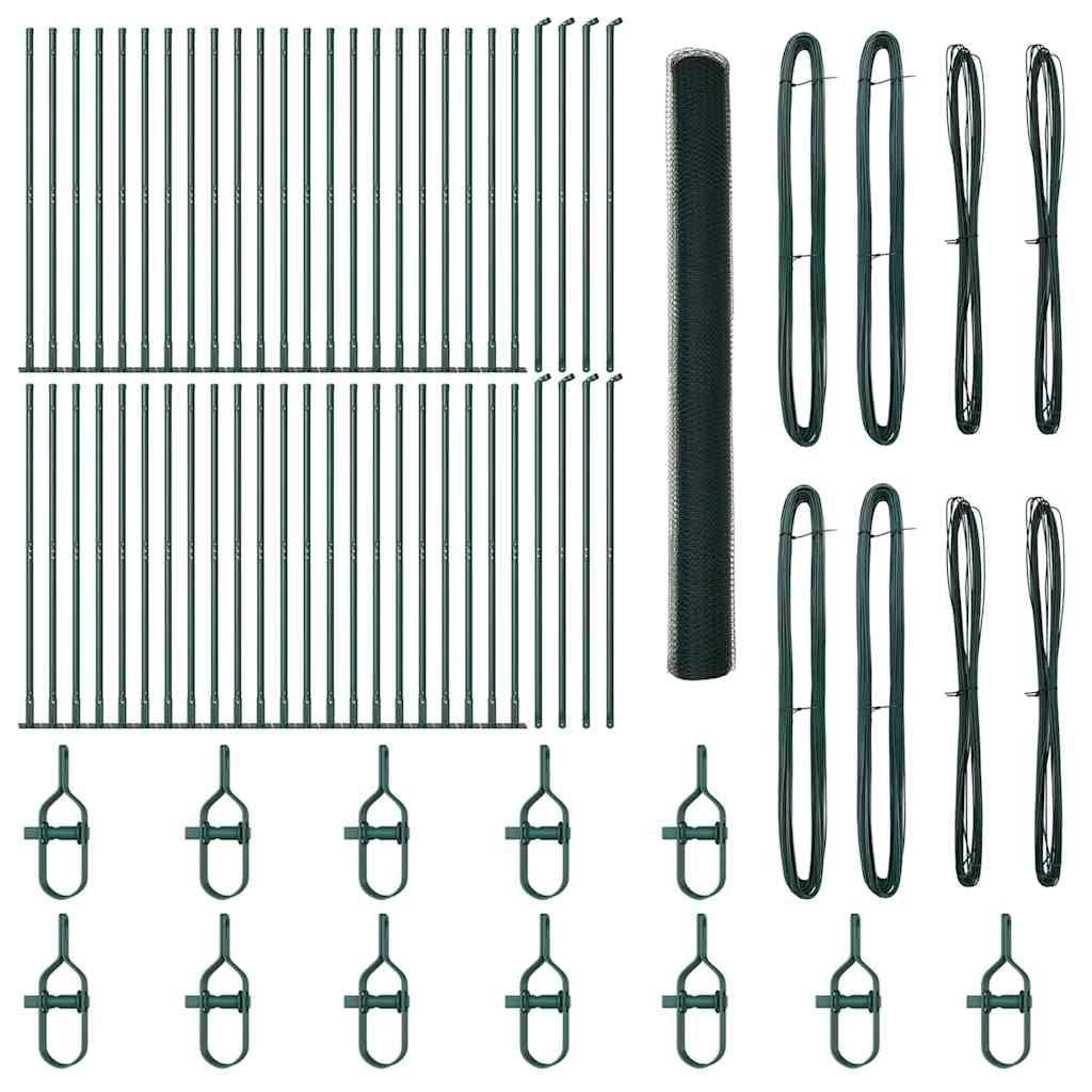 Green Steel PVC Fence Post 100 x 1.6 m 25 mm Mesh Weather Resistant Corrosion Proof Garden Security Barrier Outdoor Enclosure Set with 44 Concrete Posts