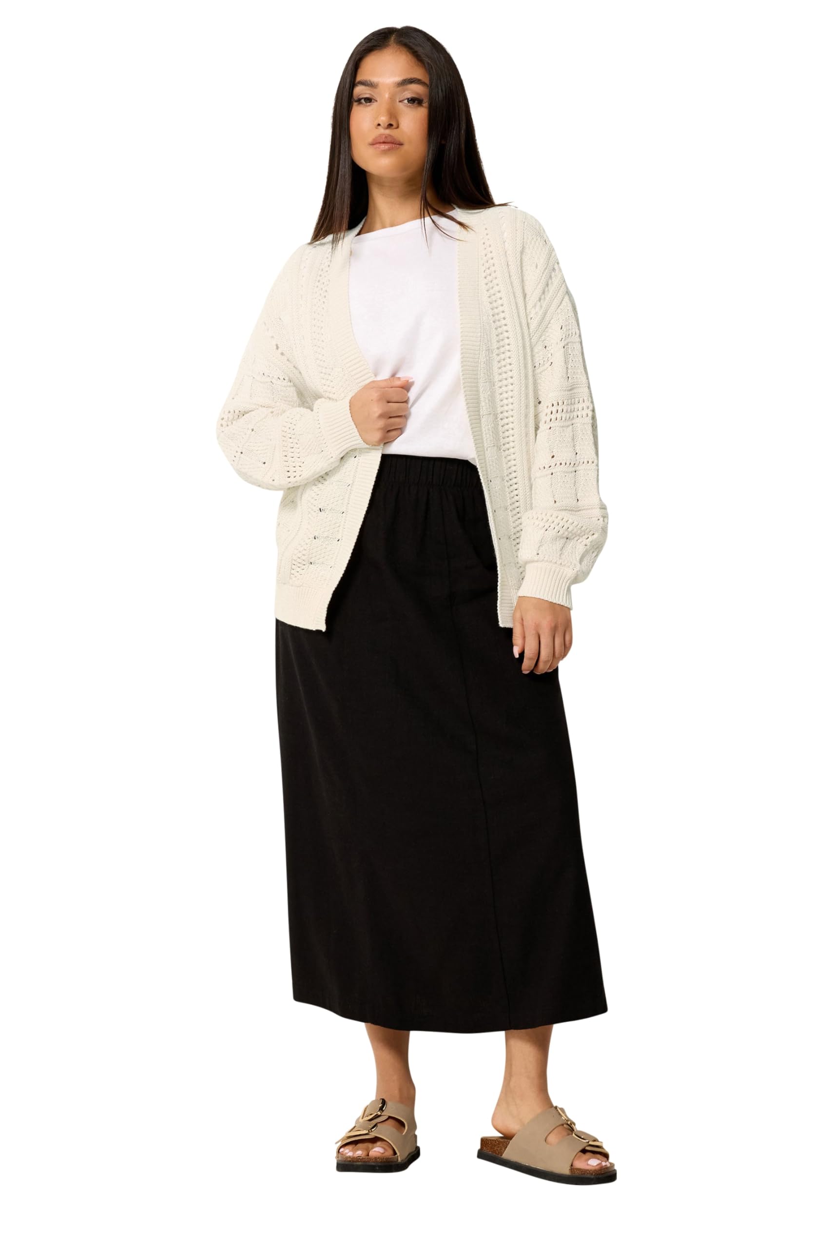M&Co Women's Cream Petite Crochet Knitted Cardigan In | Size: 12/14