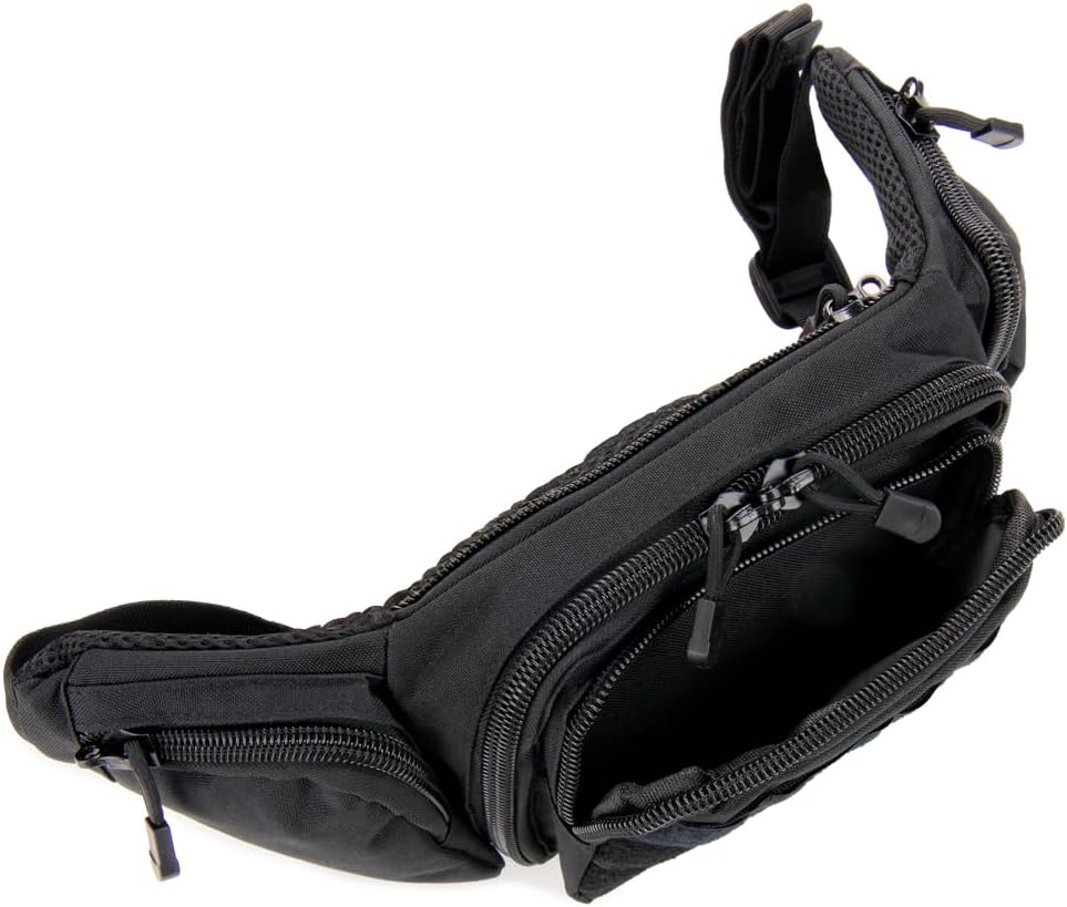 Fanny Pack, Black, Designed for Everyday Carry or Tactical Use, Features 5 Zippered Pockets with Soft padding and Mesh for All-day Comfort
