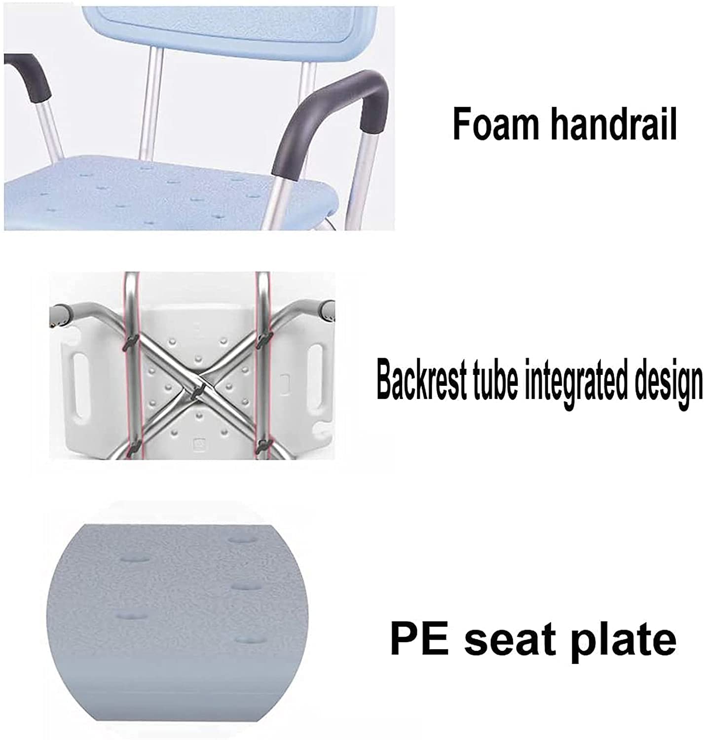 X&Z-XAOY Silla De Ducha De Alta Resistencia con Reposabrazos De Espalda,Banco De Taburetes De Baño,Asiento De Ducha De Bañera Ajustable,Marco De Aluminio For Discapacitados con Patas De Goma