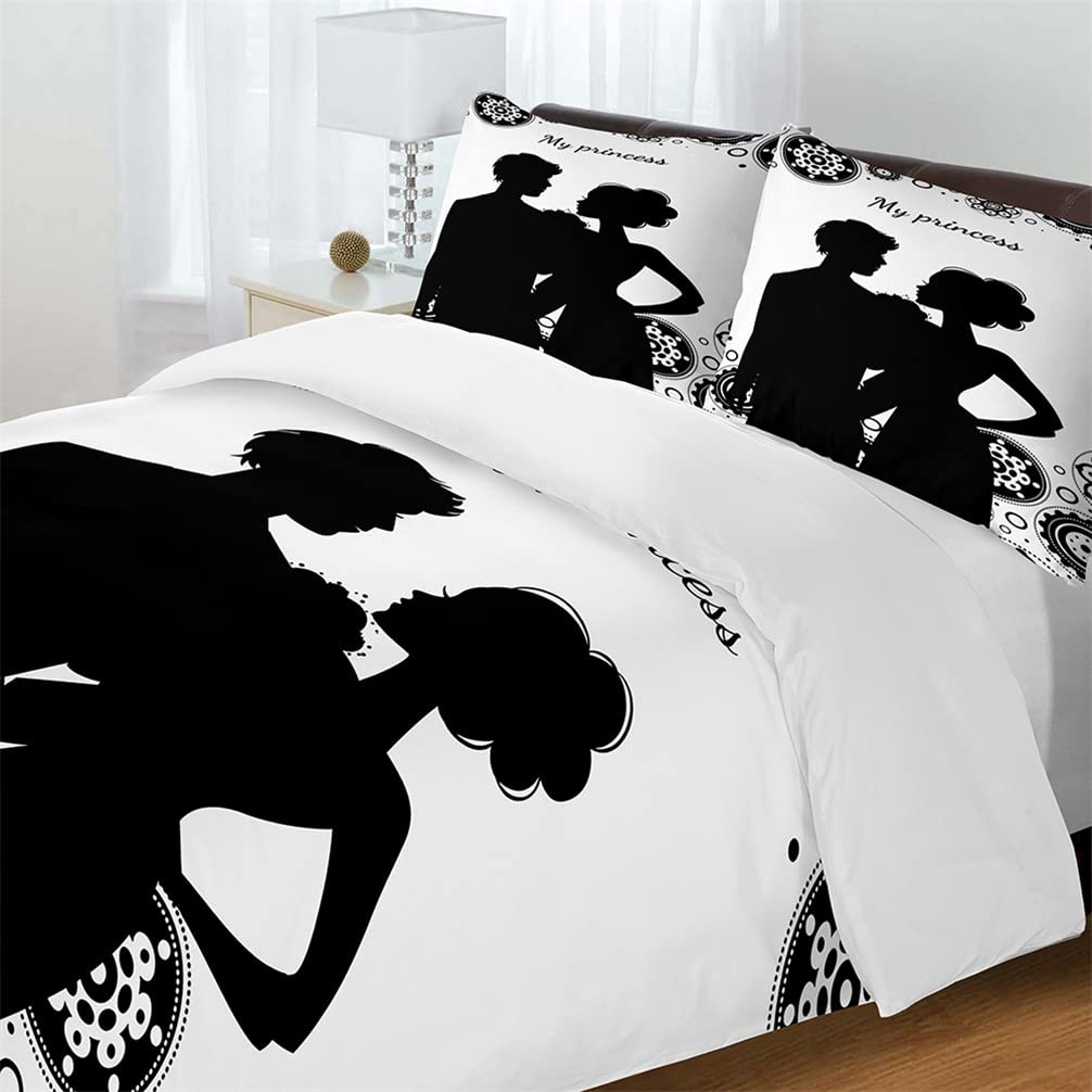 Bettbezüge Set Schwarz Weiß Pärchen Motiv Stil, Mikrofaser Bettwäsche-Set mit Kissenbezügen für Kinder Jugendliche Bettbezug mit Reissverschluss (Farben 1,220x240 cm)