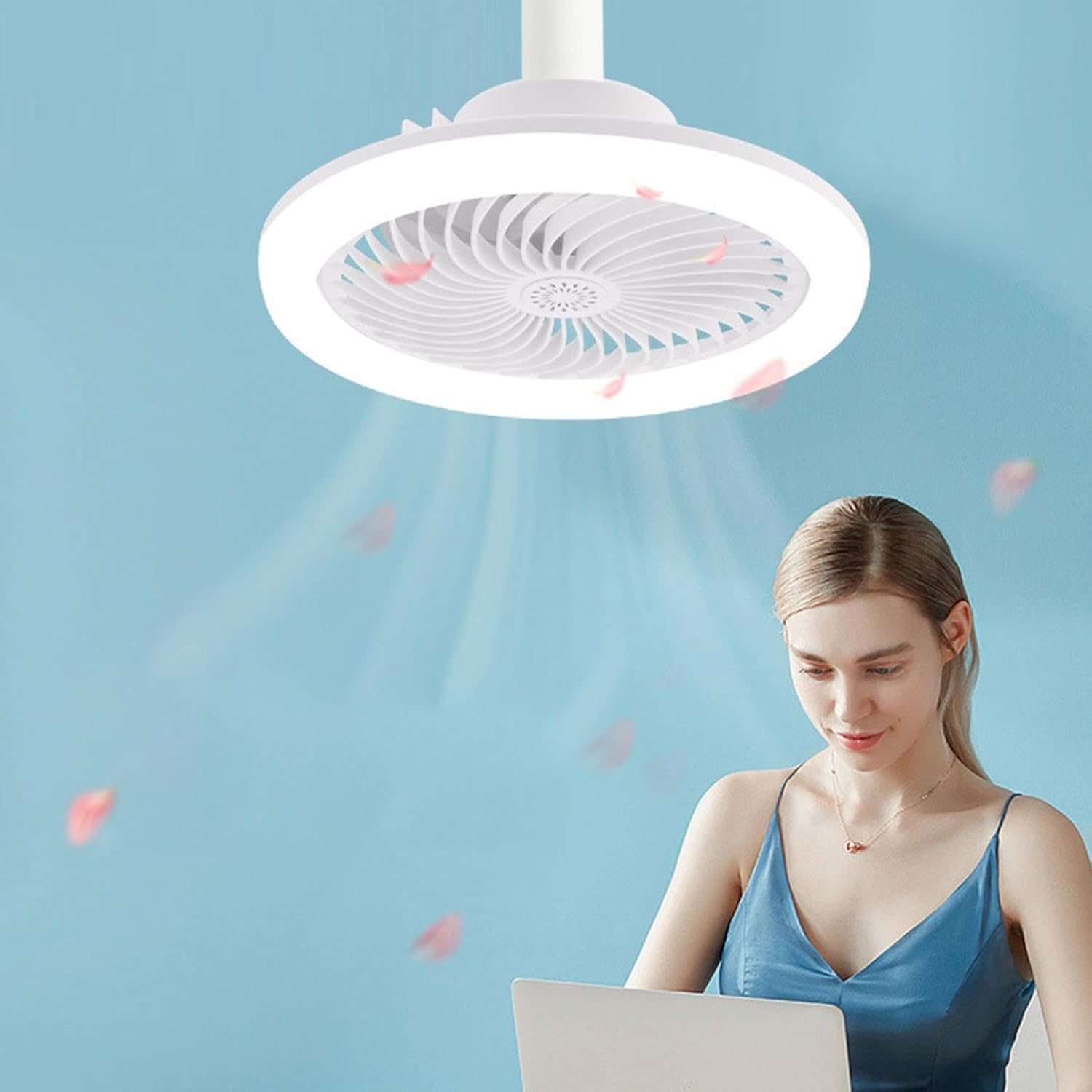 E27 50w Ceiling Fans with Lights, Enclosed Low Fan Light, Eye-Protecting Ceiling Light with Fan, Hidden Electric Fan Quiet Fan Delier Gimbal Lamp, Dimmable, with Remote Control (White) (White)
