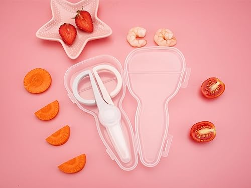 Miniatura 7 de Tijeras de cerámica para cortar alimentos para bebés, tijeras de alimentación saludables sin BPA con cubierta protectora de hoja y estuche de viaje