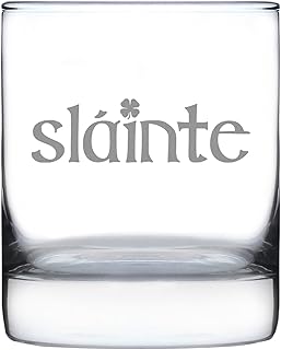 Bevvee Slainte Irish Cheers - Whiskey Rocks Glass - Funny St Patricks Day Party Decor or Gifts - 10.25 Ounce