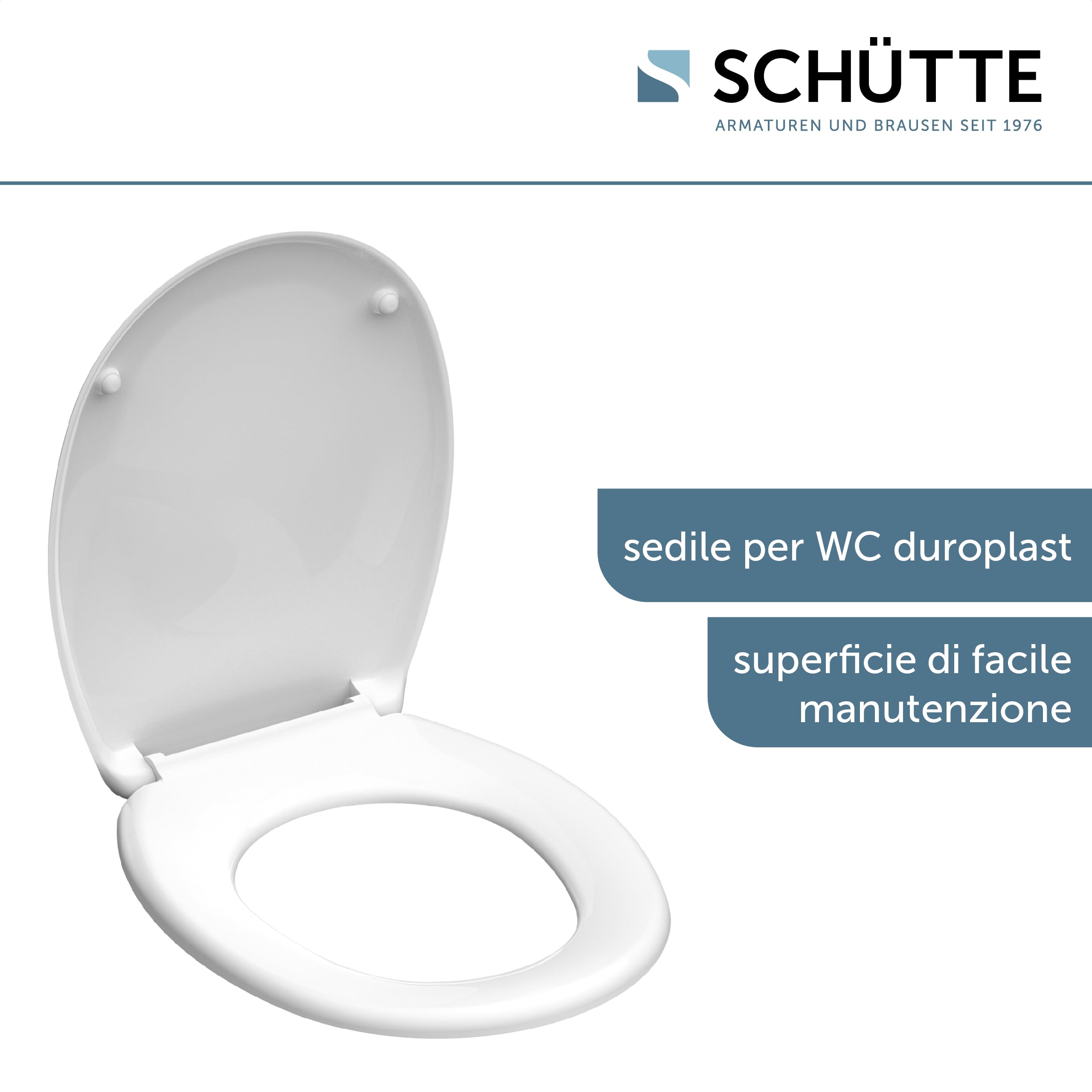 SCHÜTTE Toilet Seat Without Soft-Close Mechanism, Toilet Lid with Metal Hinges, Scratch-Resistant Duroplastic, Toilet Lid and Seat Maximum Load 150 kg, Universal Size, White