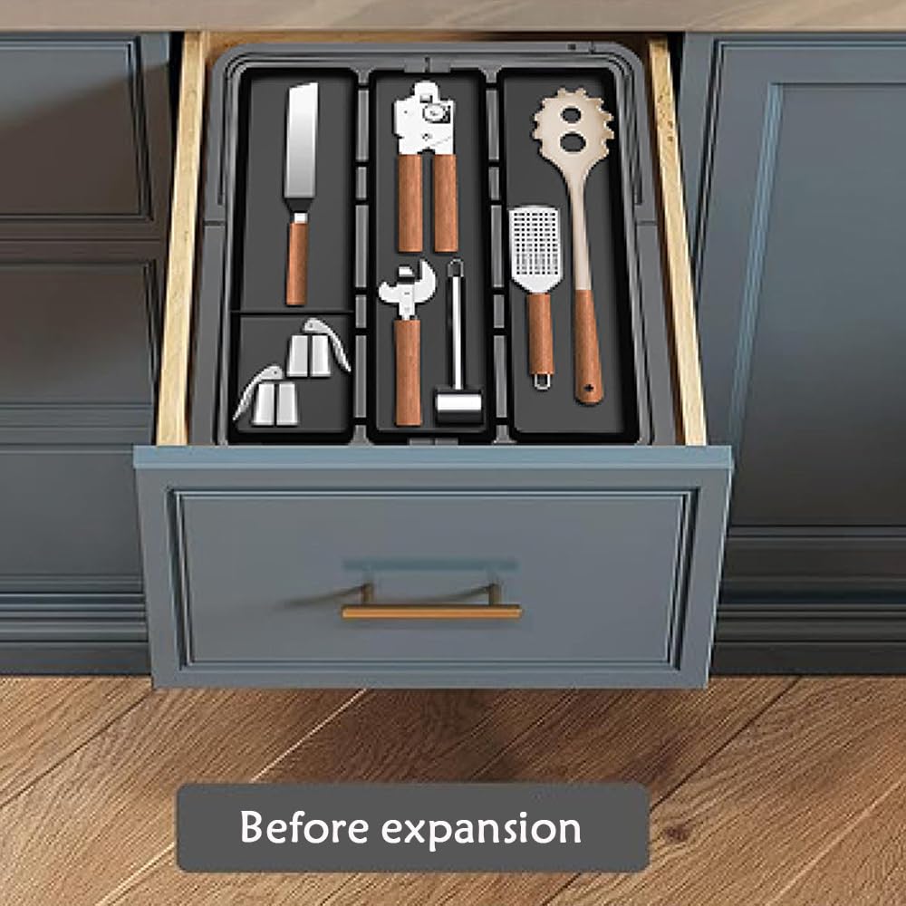 Portaposate da Cassetto Espandibile, Portaposate da Cassetto, Organizzatori per Cucina, con Supporto per coltelli Rimovibile, per Cucchiai, Forchette e Coltelli, Grande (Grigio)