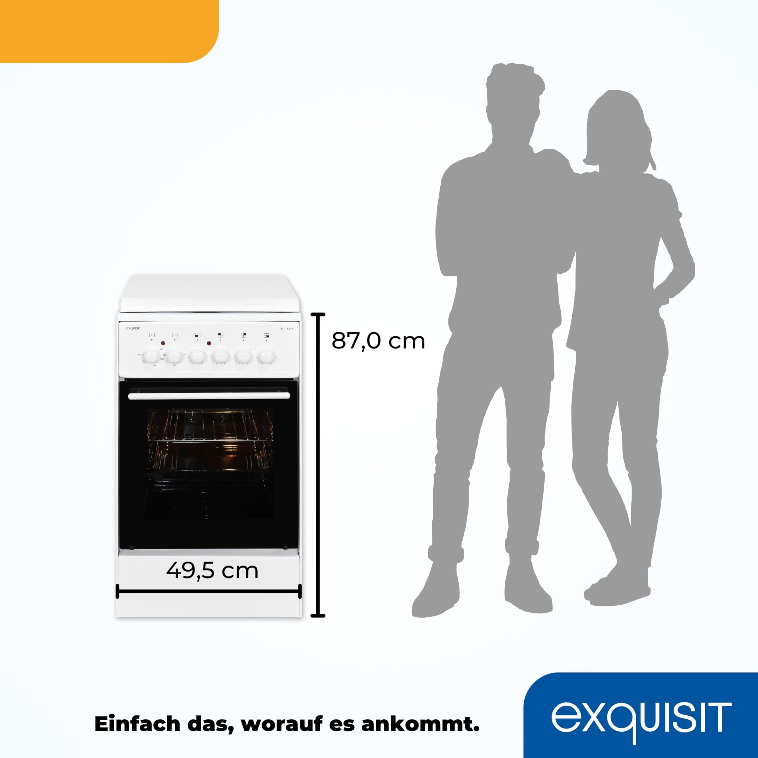 Exquisit Standherd EH 11.3-4 50 cm Elektro-Standherd Masse-Kochfeld 50 L Garraum Weiß